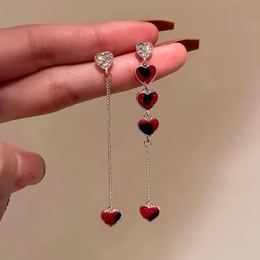 Gold Filled Cubic Zirconia Red Heart Earrings